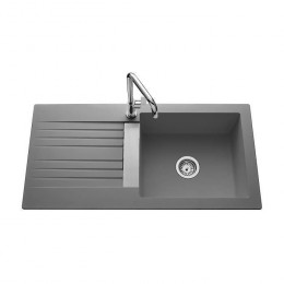 Ewi Evier Cuisine A Encastrer 1 Grand Bac + 1 Egouttoir Soledad - Resine - 100 X 50 Cm - Gris