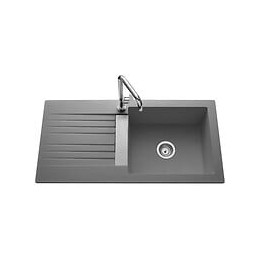 Ewi Evier Cuisine A Encastrer 1 Grand Bac + 1 Egouttoir Soledad - Resine - 100 X 50 Cm - Gris