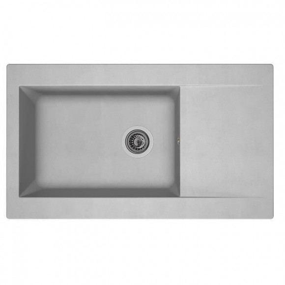 Stradour Evier Cuisine A Encastrer 1 Grand Bac + 1 Egouttoir Einna - Resine - 86 X 50 Cm - Gris Platinium