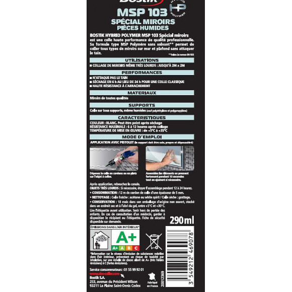 Colle Mastic Hybrid Polymer Msp 103 Bostik, 290ml