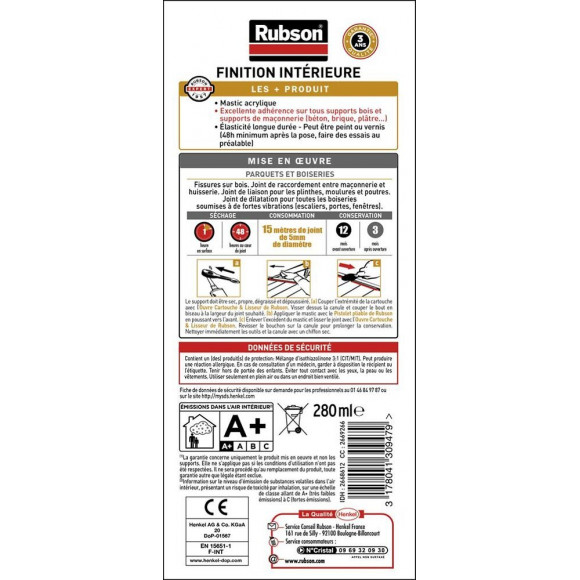 Mastic D'étanchéité Boiserie, Parquet Et Plinthe Rubson 280 Ml Gris Clair