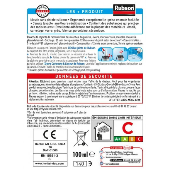 Mastic D'étanchéité Cuisine&bain Rubson Juste Dose Silicone Noir 100ml