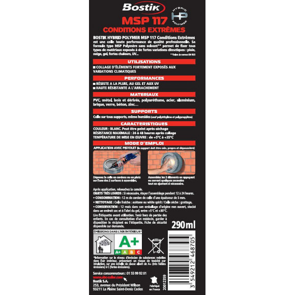 Colle Mastic Hybrid Polymer Msp 117 Bostik, 290ml