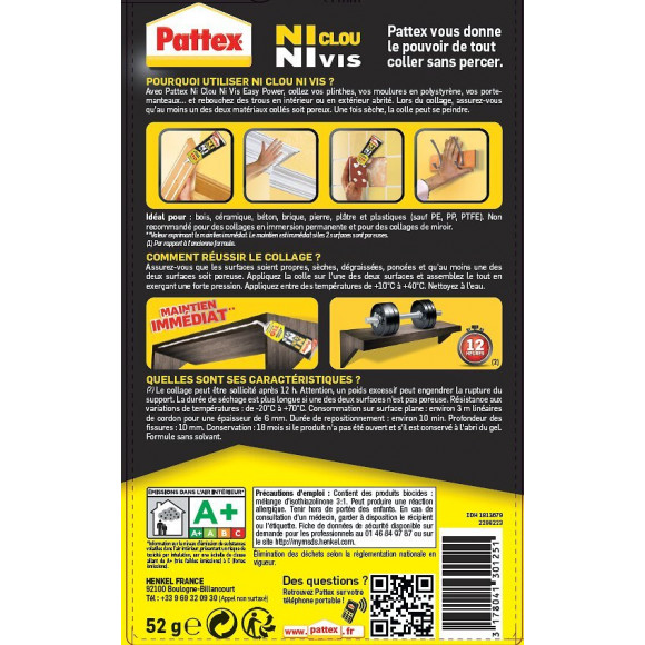 Colle Mastic Ni Clou Ni Vis Mega Power Pattex, 52 G