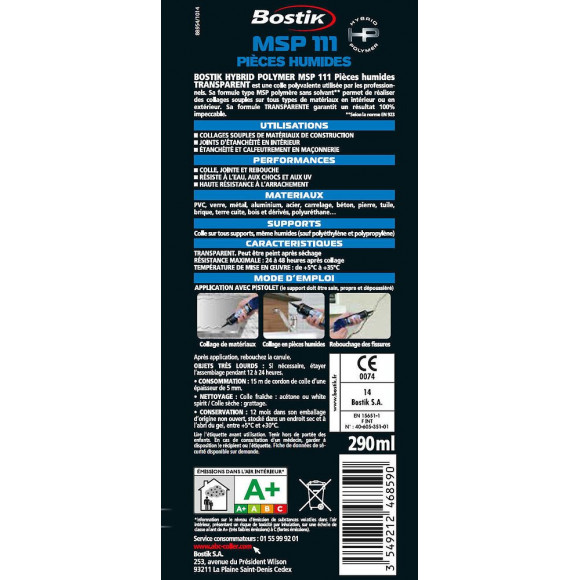 Colle Mastic Hybrid Polymer Msp 111 Bostik, 290ml