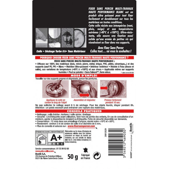 Colle Mastic Fixer Sans Percer Multitravaux Sader, 50g