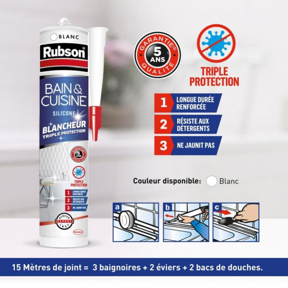 Mastic D'étanchéité Cuisine Et Bain Hygiène Rubson Blanc Pure 280ml