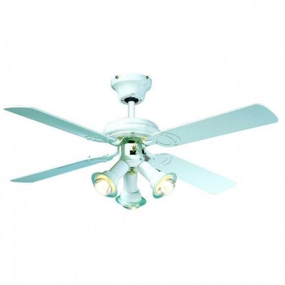 Farelek - Maldives O 107 Cm - Ventilateur De Plafond Reversible, 4 Pales Laquees Blanc + Eclairage 3 Spots 60 Watts E14 - 11261