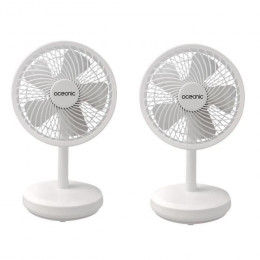 Oceanic Mini Ventilateur Usb Rechargeable - Diametre 15 Cm - 4 W - 4 Vitesses - Batterie Li-ion 2,6 Ah - Blanc