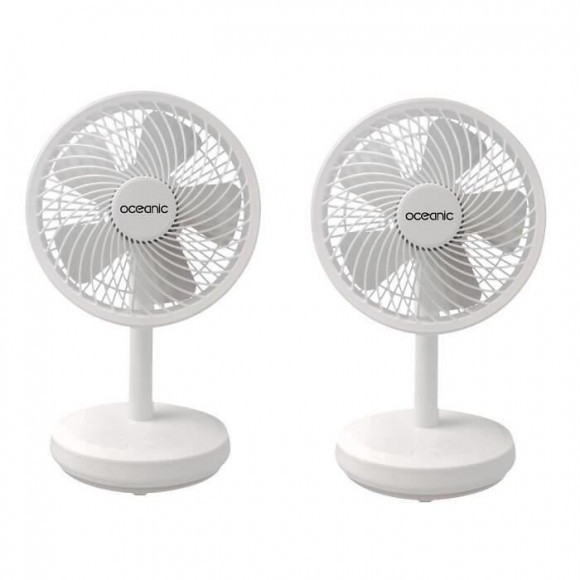 Oceanic Mini Ventilateur Usb Rechargeable - Diametre 15 Cm - 4 W - 4 Vitesses - Batterie Li-ion 2,6 Ah - Blanc