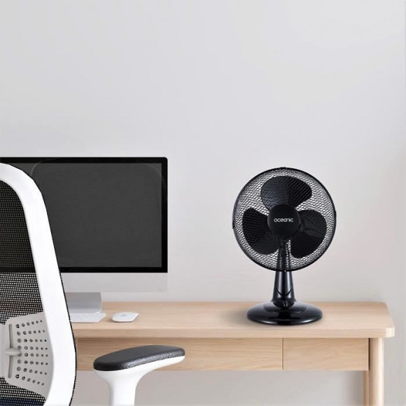 Oceanic Ventilateur De Table - 40 Watts - Diametre 30 Cm - 3 Vitesses - Oscillant - Noir