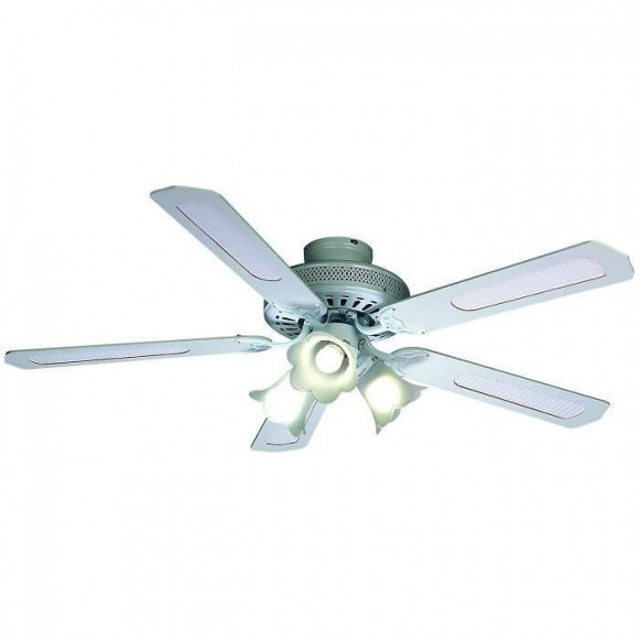Farelek - Baleares O 132 Cm - Ventilateur De Plafond Reversible, 5 Pales Blanches / Cannees Blanches + Eclairage