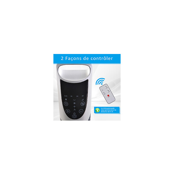 Ventilateur Colonne Tour Oscillant Silencieux 40 W Télécommande Panneau Contrôle Tactile 3 Vitesses Ø 18 X 78h Cm Noir