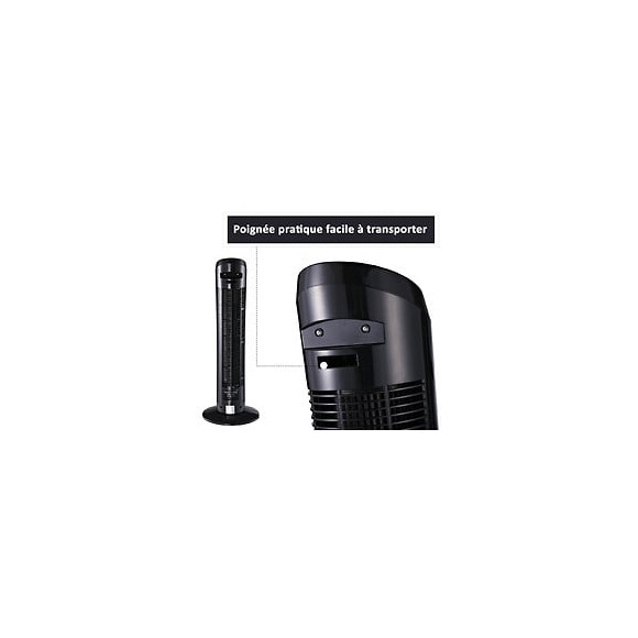 Ventilateur Colonne Tour Oscillant Silencieux 45 W 3 Vitesses 27l X 27l X 75h Cm Noir