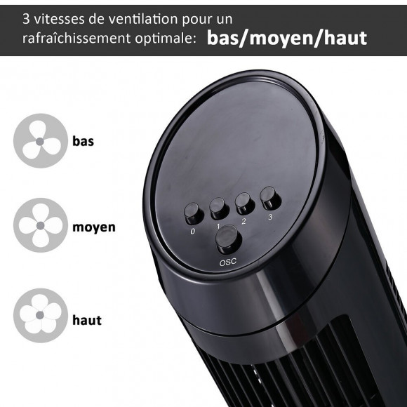 Ventilateur Colonne Tour Oscillant Silencieux 45 W 3 Vitesses 27l X 27l X 75h Cm Noir