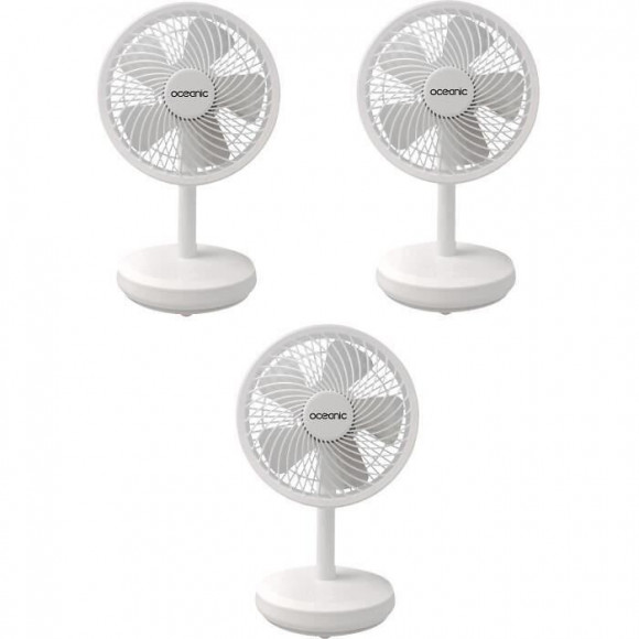 Oceanic Mini Ventilateur Usb Rechargeable - Diametre 15 Cm - 4 W - 4 Vitesses - Batterie Li-ion 2,6 Ah - Blanc