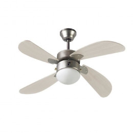 Farelek - Bermudes O 107 Cm - Ventilateur De Plafond Reversible, 4 Pales Chene Clair + Eclairage 1 Globe 60w E27 - 112423