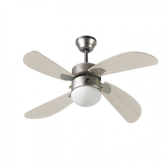 Farelek - Bermudes O 107 Cm - Ventilateur De Plafond Reversible, 4 Pales Chene Clair + Eclairage 1 Globe 60w E27 - 112423