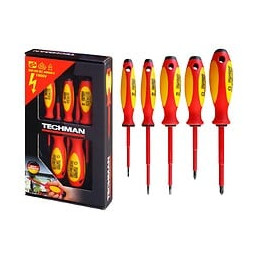 Jeu De 5 Tournevis Plats / Cruciforme Isolés 1000v