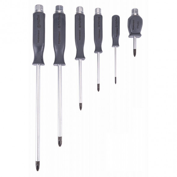 Power Tool - Jeu De Tournevis Essentiels 12 Pcs - Avec Valise - Tournevis Plats/croix - Tête Aimantée - Gris
