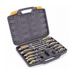 Power Tool - Jeu De Tournevis Essentiels 12 Pièces - Avec Valise - Tournevis Plats/croix - Tête Aimantée - Gris