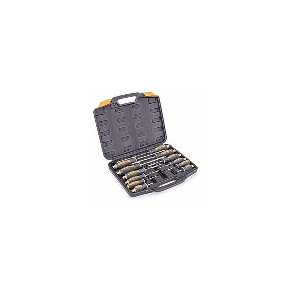Power Tool - Jeu De Tournevis Essentiels 12 Pièces - Avec Valise - Tournevis Plats/croix - Tête Aimantée - Gris