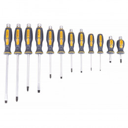 Power Tool - Jeu De Tournevis Essentiels 12 Pièces - Avec Valise - Tournevis Plats/croix - Tête Aimantée - Gris