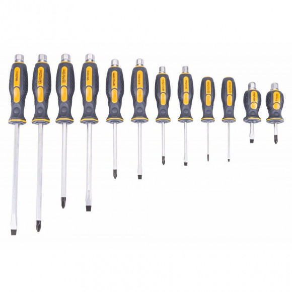 Power Tool - Jeu De Tournevis Essentiels 12 Pièces - Avec Valise - Tournevis Plats/croix - Tête Aimantée - Gris