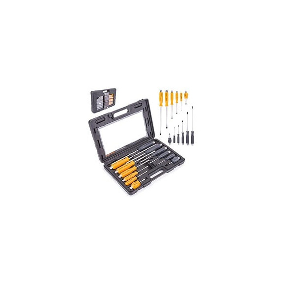 Power Tool - Jeu De Tournevis Essentiels 12 Pcs - Avec Valise - Tournevis Plats/croix - Tête Aimantée - Gris