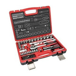 Dtools - Jeu De Clés À Douille - 72 Pièces - Dimensions De Fixation 1/2 Et 1/4 Pouce - Mallette De Transport - Rouge