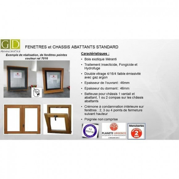 Promo - Fenetre 2 Vantaux En Bois   Hauteur 145 X Largeur 100 (cotes Tableau)