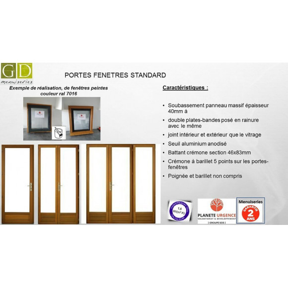 Porte Fenetre 2 Vantaux En Bois   Hauteur 205 X Largeur 120 (cotes Tableau)