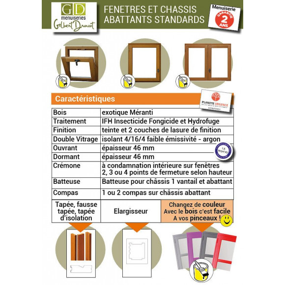 Fenetre 2 Vantaux En Bois   Hauteur 195 X Largeur 100 (cotes Tableau)