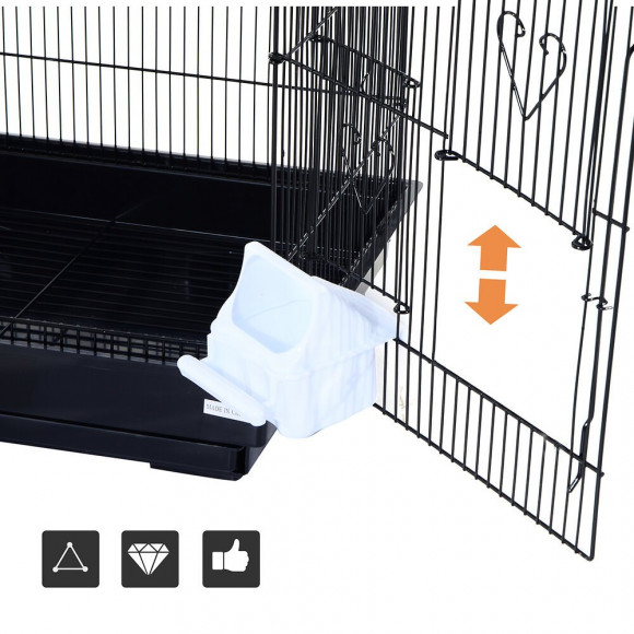 Cage À Oiseaux Volière Avec Mangeoires Perchoirs Plateau Amovible Dim. 48l X 36l X 91h Cm Métal Ps Noir