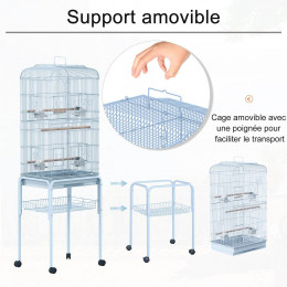 Cage À Oiseaux Sur Roulettes Multi-accessoires Mangeoires Perchoirs Bac Amovible 48 X 37 X 153 Cm Blanc