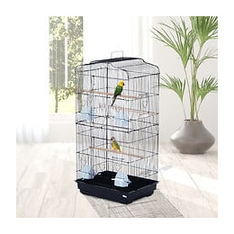 Cage À Oiseaux Volière Avec Mangeoires Perchoirs Plateau Amovible Dim. 48l X 36l X 91h Cm Métal Ps Noir