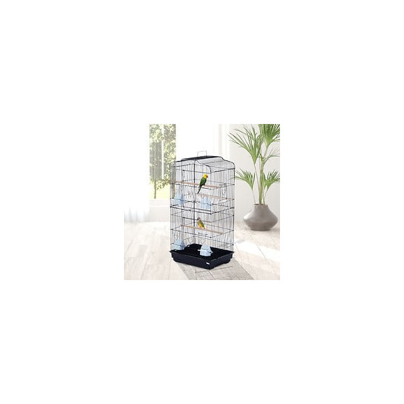 Cage À Oiseaux Volière Avec Mangeoires Perchoirs Plateau Amovible Dim. 48l X 36l X 91h Cm Métal Ps Noir