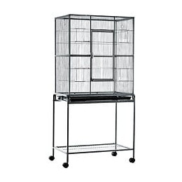 Cage À Oiseaux Portable Avec 4 Mangeoires Et 4 Perchoirs Pratique 81 X 48 X 163 Cm Noir Et Gris