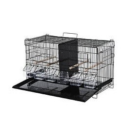 Cage À Oiseaux Dim. 59,5l X 29,8i X 35,3h Cm Mangeoires Perchoirs 4 Portes Plateau Excrément Amovible + Poignée Transport M