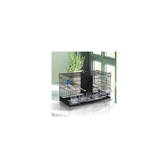 Cage À Oiseaux Dim. 59,5l X 29,8i X 35,3h Cm Mangeoires Perchoirs 4 Portes Plateau Excrément Amovible + Poignée Transport M