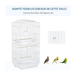 Cage À Oiseaux Volière Avec Mangeoires Perchoirs Plateau Amovible 2 Portes Dim. 46,5l X 35,5l X 92h Cm Métal Blanc