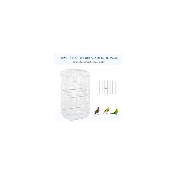 Cage À Oiseaux Volière Avec Mangeoires Perchoirs Plateau Amovible 2 Portes Dim. 46,5l X 35,5l X 92h Cm Métal Blanc