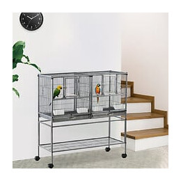 Cage À Oiseaux Avec Séparation Mangeoire Et Perchoir 95l X 45l X 102h Cm Noir Et Gris