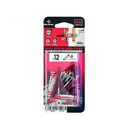 Lot De 12 Chevilles Et Vis Couleur Red Head, Diam.6 Mm X L.37 Mm