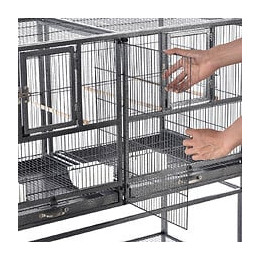 Cage À Oiseaux Avec Séparation Mangeoire Et Perchoir 95l X 45l X 102h Cm Noir Et Gris