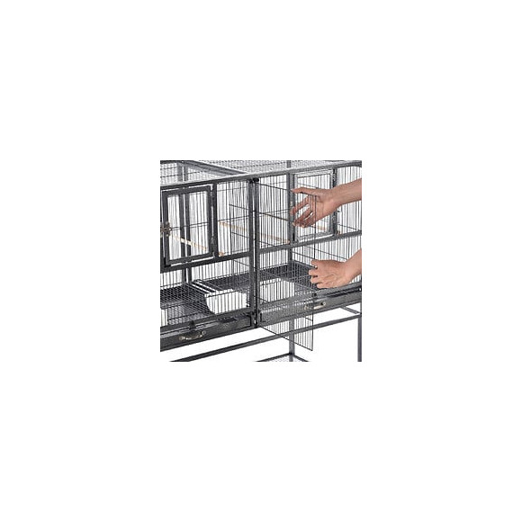 Cage À Oiseaux Avec Séparation Mangeoire Et Perchoir 95l X 45l X 102h Cm Noir Et Gris