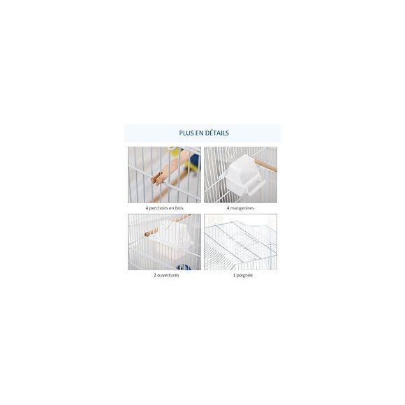 Cage À Oiseaux Volière Avec Mangeoires Perchoirs Plateau Amovible 2 Portes Dim. 46,5l X 35,5l X 92h Cm Métal Blanc