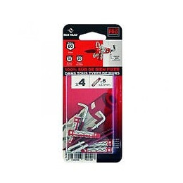 Lot De 4 Chevilles Et Gonds Couleur Red Head, Diam.6 Mm X L.37 Mm