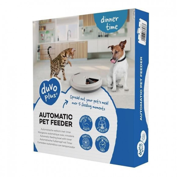 Laroy Duvo Mangeoire Automatique - 5 Repas - 33 X 36 X 6 Cm - Blanc Et Bleu