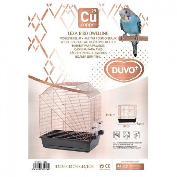 Duvo+ Cage Copper Lexa 54 X 34 X 64,5 Cm - 3,5 Kg - Noir Et Cuivre - Pour Oiseaux